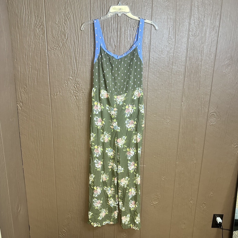 Matilda Jane Women's Sz XS Let's Go Together Work of Art Jumpsuit Green Floral